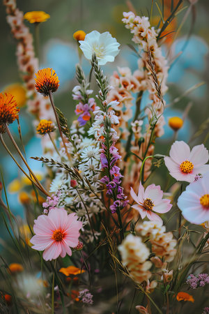Wildflowers in the meadow. Colorful summer flowersの素材