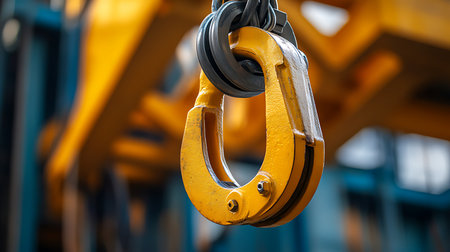 Crane hook isolated on blurred backgroundの素材