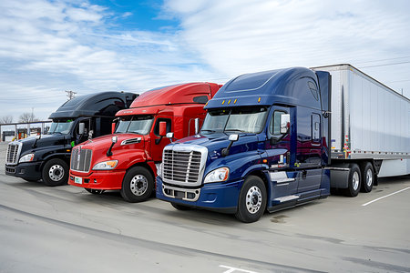 Large semi trailer truck at a warehouseの素材