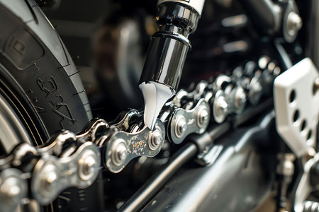 Detail of a motorcycle engine with chains and spikesの素材