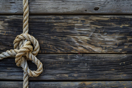 Old wooden planks with knots and ropesの素材