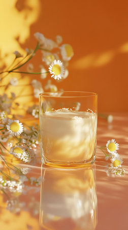 Glass glasses with fresh milk minimalist food and drink photographyの素材