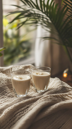 Glass glasses with fresh milk minimalist food and drink photographyの素材