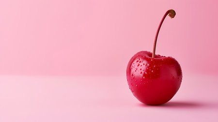 Ripe red cherry on pink backgroundの素材