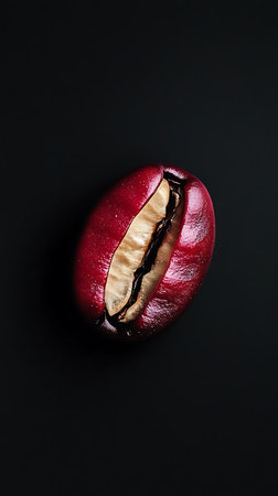 Focused on one maroon and golden coffee bean. Isolated against transparent background. Shows detailed texture of the bean in a simple style.の素材