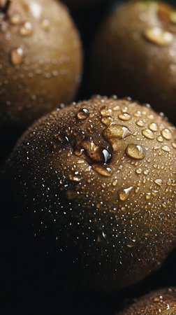 Fresh Kiwis with Water Droplets, Overhead Close-Up Viewの素材