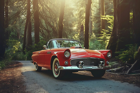 Classic retro cars in a nostalgic vintage setting, timeless automobile charmの素材