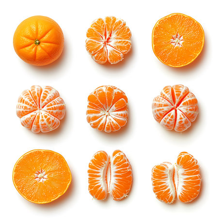 Whole orange fruit and his segments isolated on white backgroundの素材