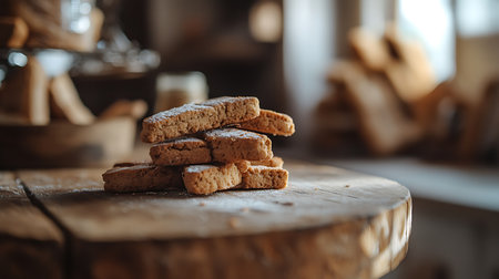 Traditional Tuscan cantucci cookies on rustic wooden tableの素材