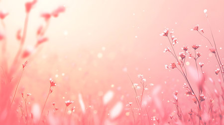 Delicate floral field with soft pink hues and bokeh lights creating a dreamy spring aesthetic. Focus is on the gentle flowers against a blurred, ethereal background.の素材