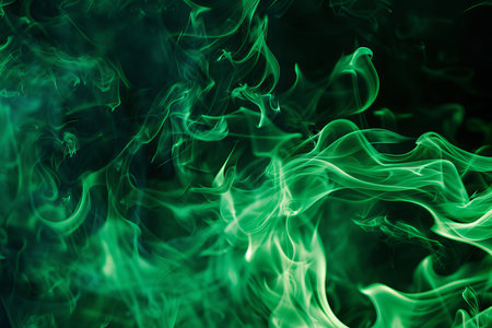 Green fire flames isolated on black background, green smokeの素材
