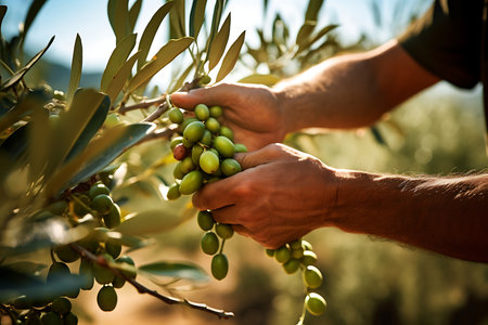 Hand picking ripe Olive from Olive orchardの素材