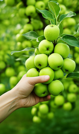 Hand picking Green apple from Green apple orchardの素材