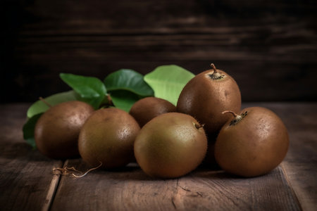 Fresh Kiwi fruits. Ripe Kiwis on wooden backgroundの素材