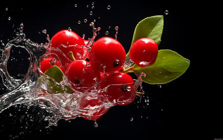 Bearberry and splash of water. Fresh Bearberryの素材