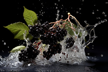 Elderberry and splash of water. Fresh Elderberryの素材