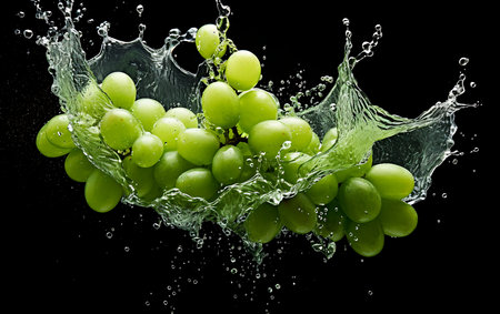 Fresh Green grapes and splash of waterの素材