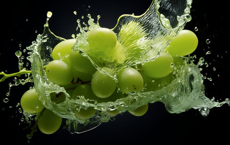 Water splashing on Green grapes. Fresh Green grapesの素材