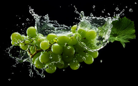 Fresh Green grapes and splash of waterの素材