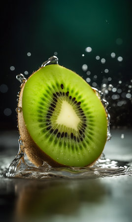 Water splashing on Kiwi. Fresh Kiwiの素材