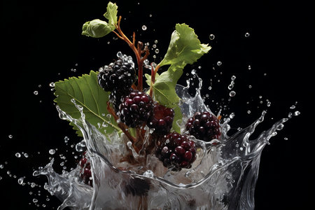 Water splashing on Mulberry. Fresh Mulberryの素材