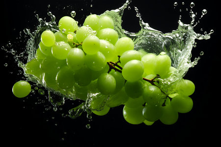 Green grapes and splash of water. Fresh Green grapesの素材