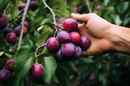Picking ripe Plum from Plum orchardの素材