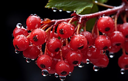 Ripe Hawthorn Berry covered with water dropsの素材