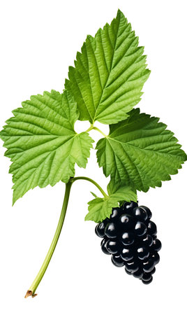 Mulberry with leaf on white background, Fresh Mulberryの素材