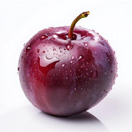 Plum with water drops on white backgroundの素材