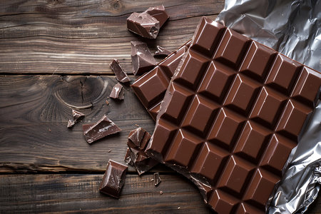Chocolate bar on wooden backgroundの素材