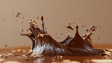 Chocolate splash closeup isolated on color backgroundの素材