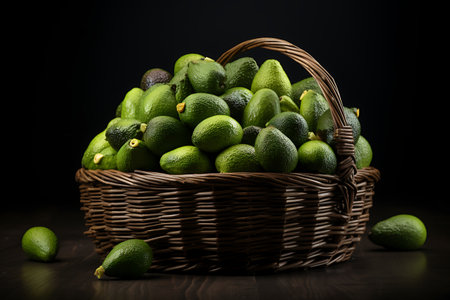 Fresh Avocados in a basket. Avocado fruitの素材