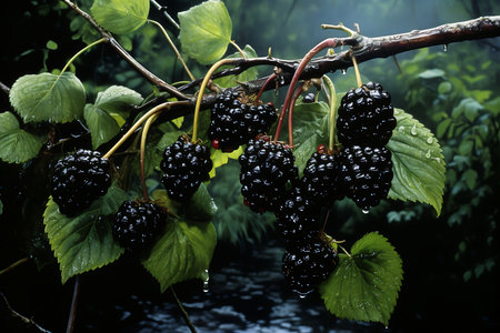 Blackberry on a tree in the orchard. Fresh Blackberry fruitsの素材