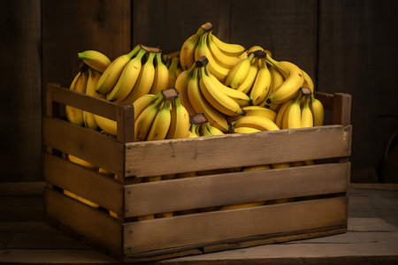 Fresh Bananas in wooden crateの素材