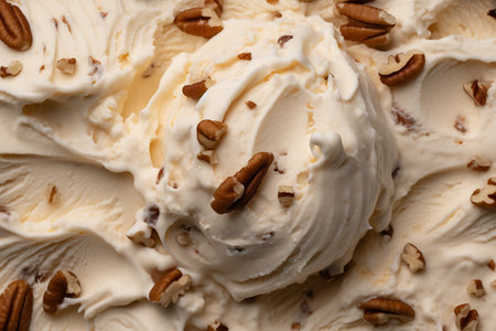 Butter pecan ice cream texture. Vanilla ice cream with pecan nutsの素材