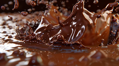 Chocolate splash closeup isolated on color backgroundの素材