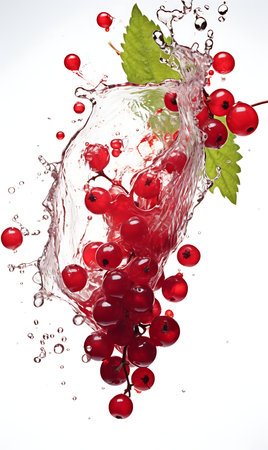 Currant and splash of water on white backgroundの素材