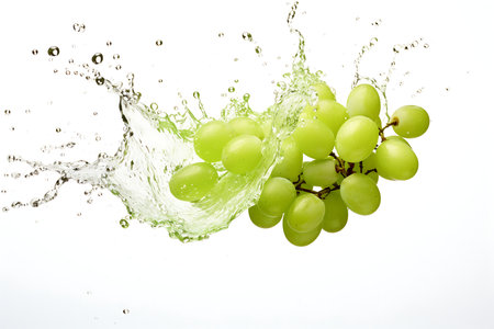 Green grapes with water splashing isolated on white backgroundの素材