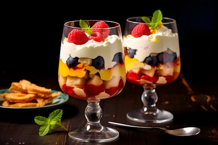 Delicious trifle dessert in glassesの素材