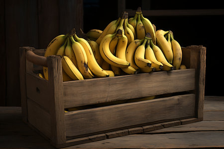Fresh Bananas in wooden crateの素材