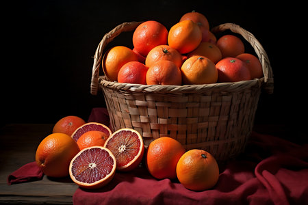 Fresh Blood Orange fruit in a basketの素材