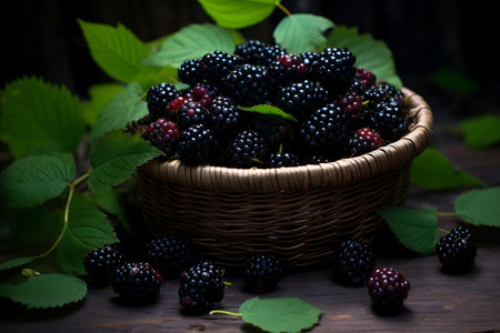 Fresh Blackberry fruit in a basketの素材