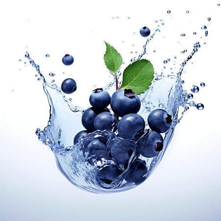 Blueberry with water splashing isolated on white backgroundの素材