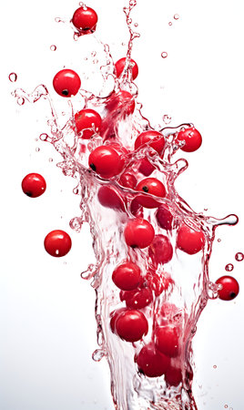 Cranberry and splash of water on white backgroundの素材