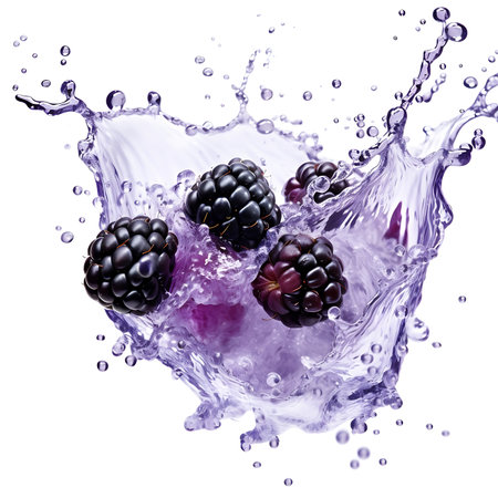 Dewberry and splash of water on white backgroundの素材