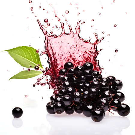 Fresh Elderberry and splash of water on white backgroundの素材