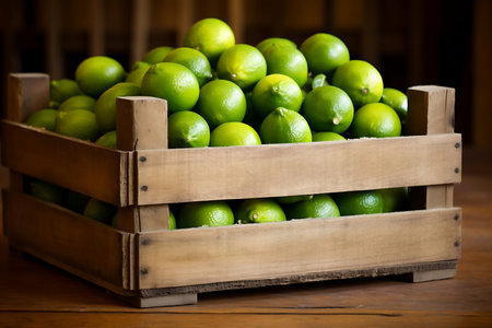 Fresh Limes in wooden crateの素材