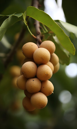 Longan hanging on a tree. Longan in the orchardの素材