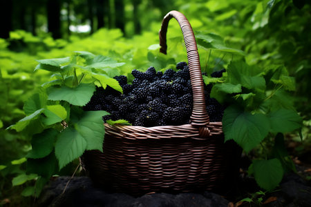 Fresh Mulberrys in a basket. Ripe Mulberry fruitの素材